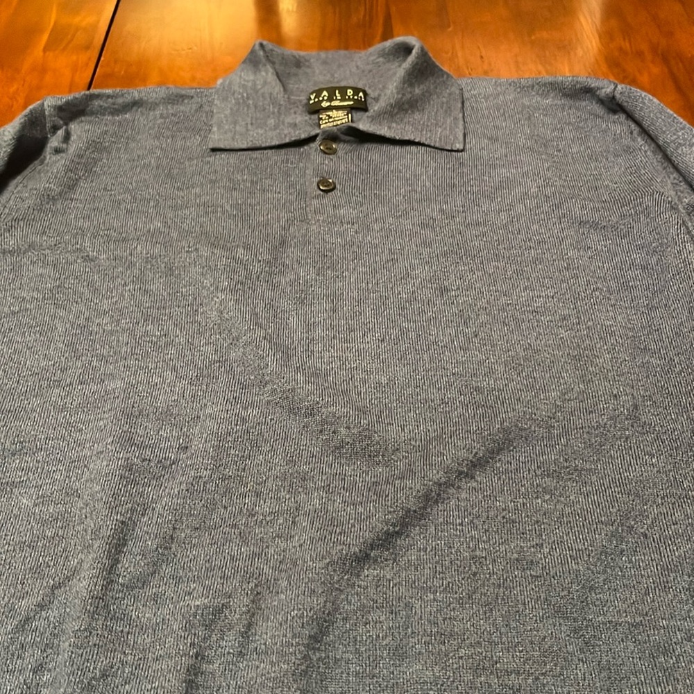 Valda Men's Blue Merino Wool Collared Pullover Sweater Size large